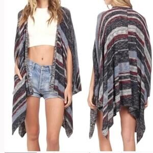NWT Free People Big Trail Cardigan Poncho Womens S Blue Lagenlook Boho Hippie